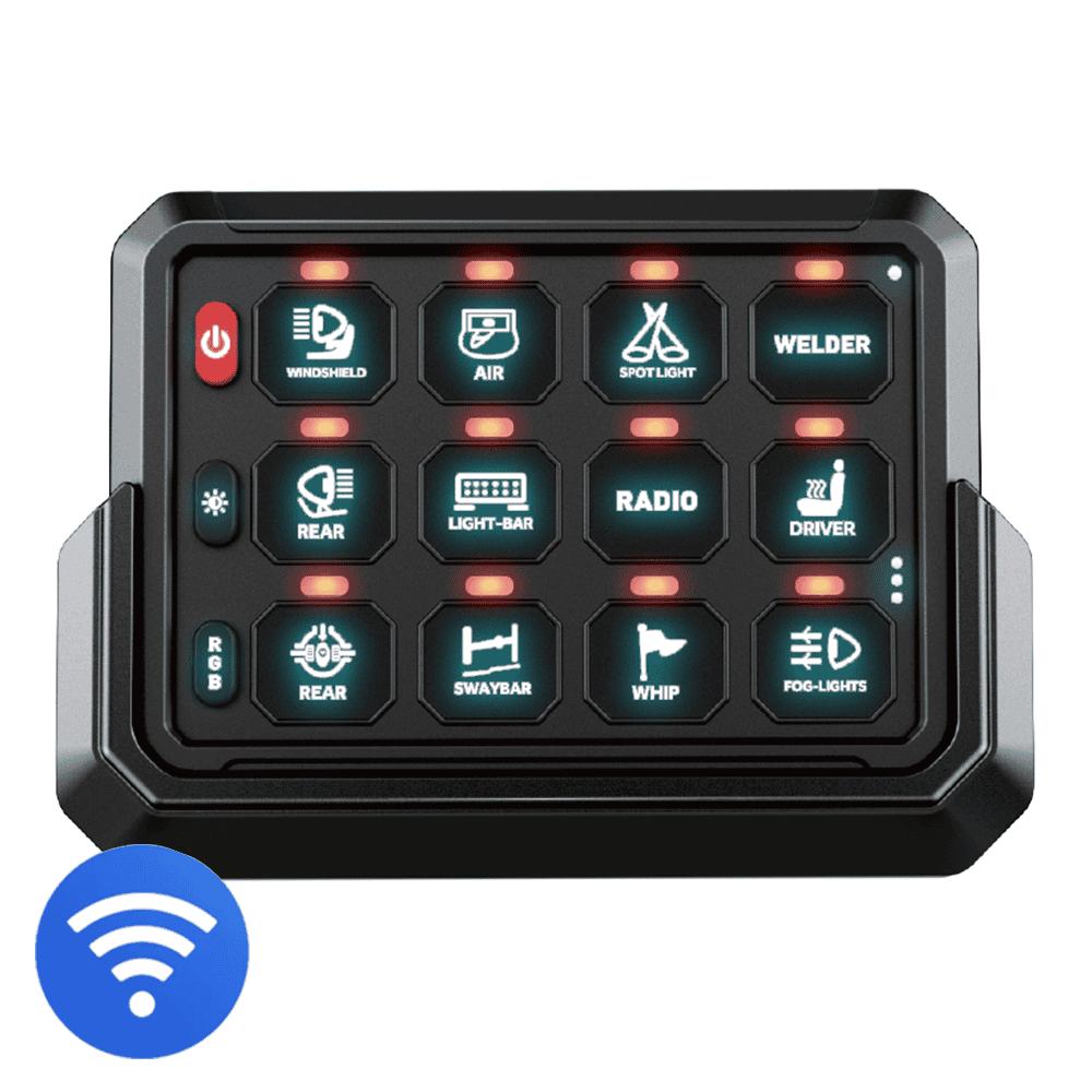 KickAss 12/24V 12 Gang Wireless Switch Panel with Magnetic Charging Cradle - MKII