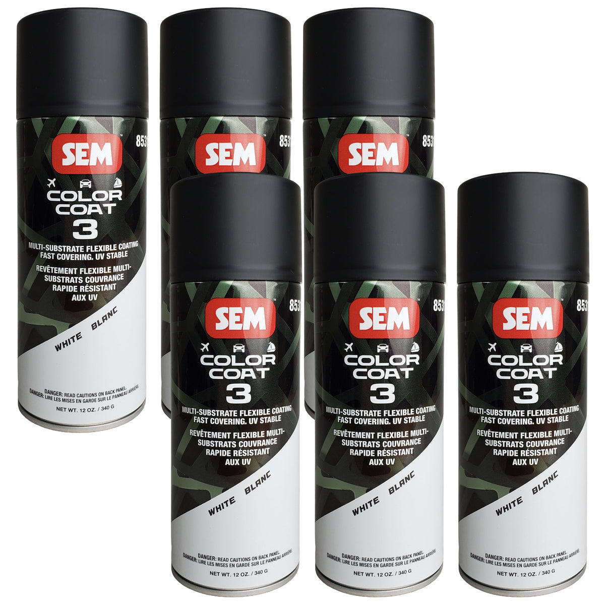 SEM Color Coat 3 White - Multi-Substrate Flexible Coating, 12oz, 6 Pack