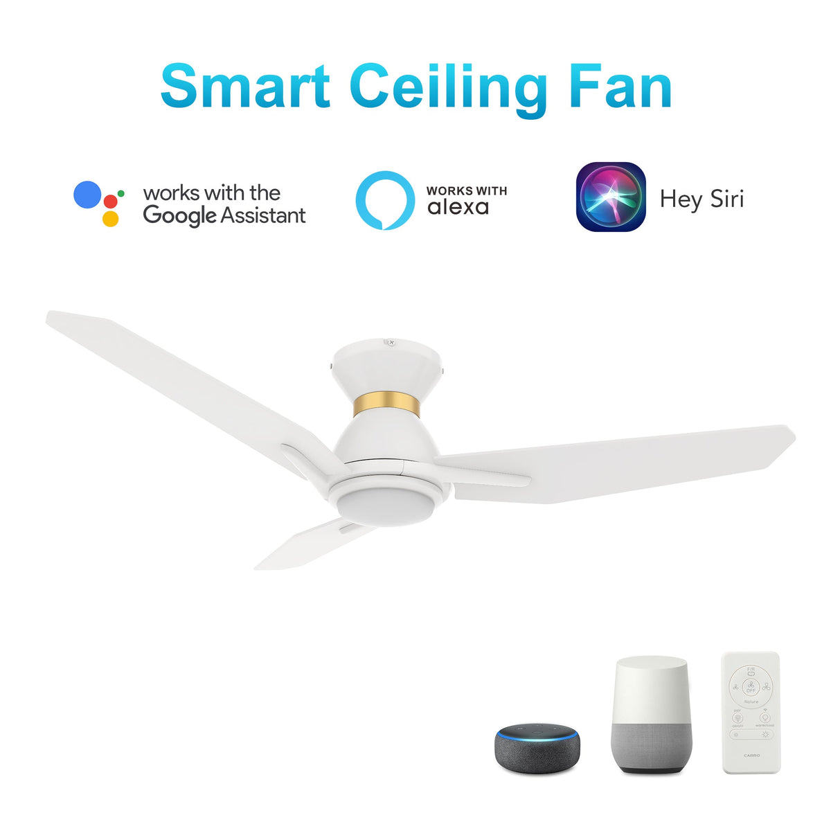CALEN 44 inch 3-Blade Flush Mount Smart Ceiling Fan with LED Light & Remote