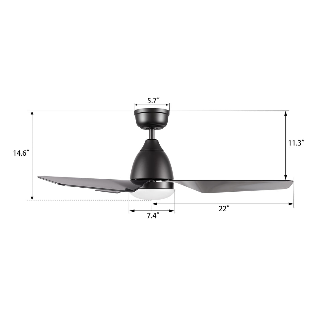 ROQUE 44 inch 3-Blade Smart Ceiling Fan with LED Light & Remote