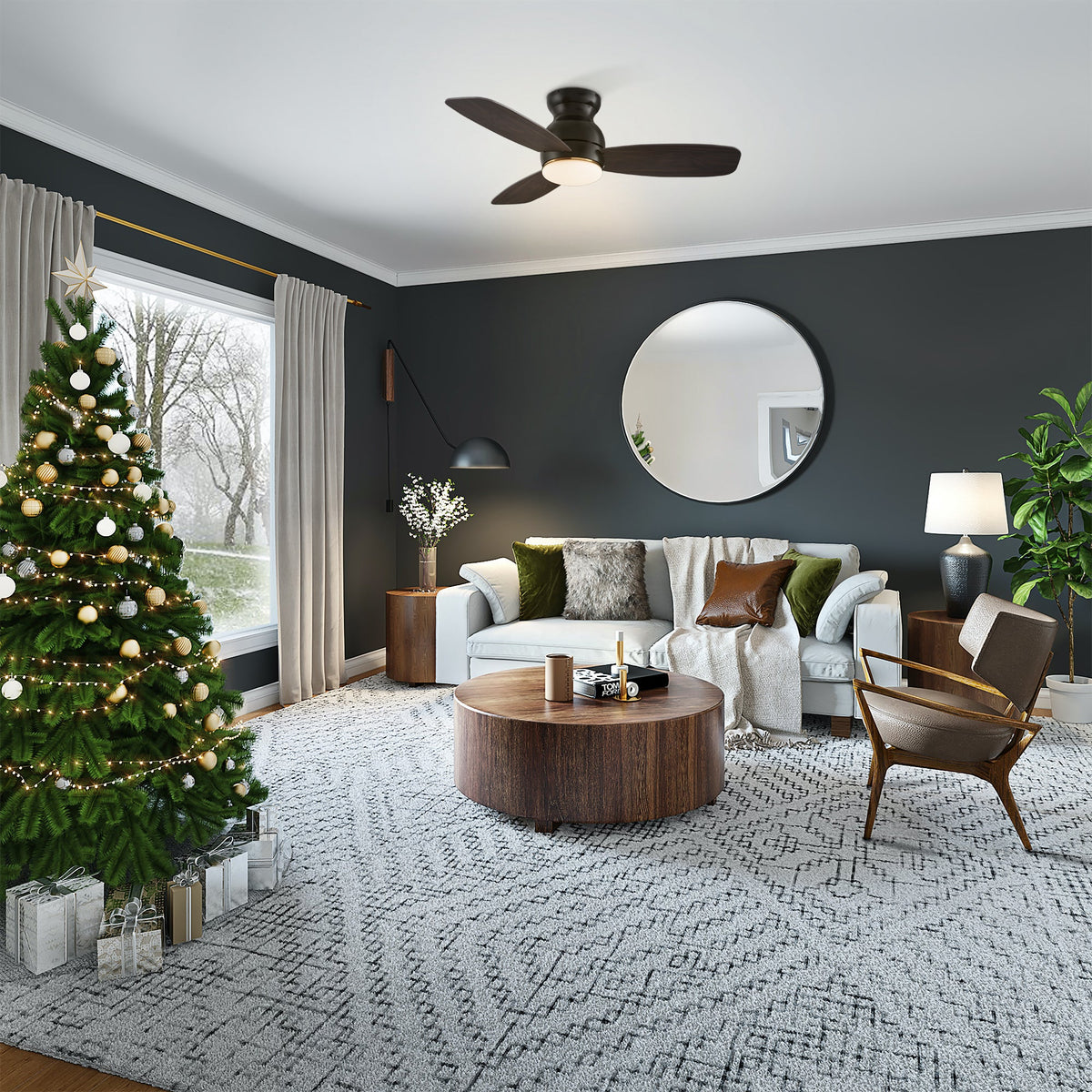 TRENTO 44 inch 3-Blade Flush Mount Smart Ceiling Fan with LED Light & Remote