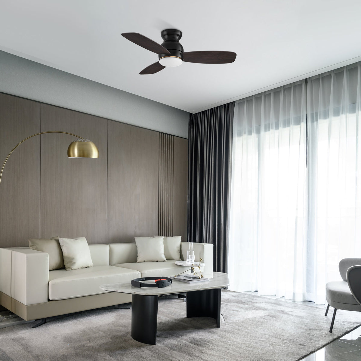 TRENTO 44 inch 3-Blade Flush Mount Smart Ceiling Fan with LED Light & Remote