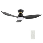 Carro RYATT 45 inch 3-Blade Flush Mount Smart Ceiling Fan with LED Light Kit & Remote- Black/Black (Gold Detail)