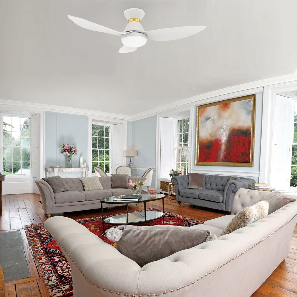 RYATT 45 inch 3-Blade Flush Mount Smart Ceiling Fan with LED Light & Remote