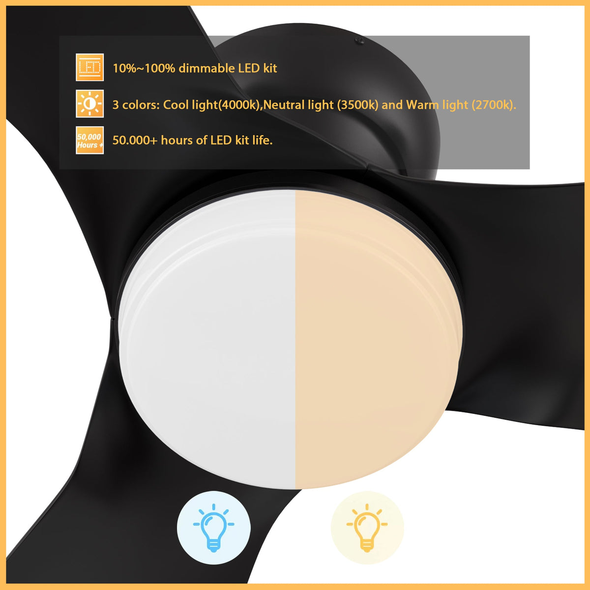 UPTON 45 inch 3-Blade Flush Mount Smart Ceiling Fan with LED Light & Remote
