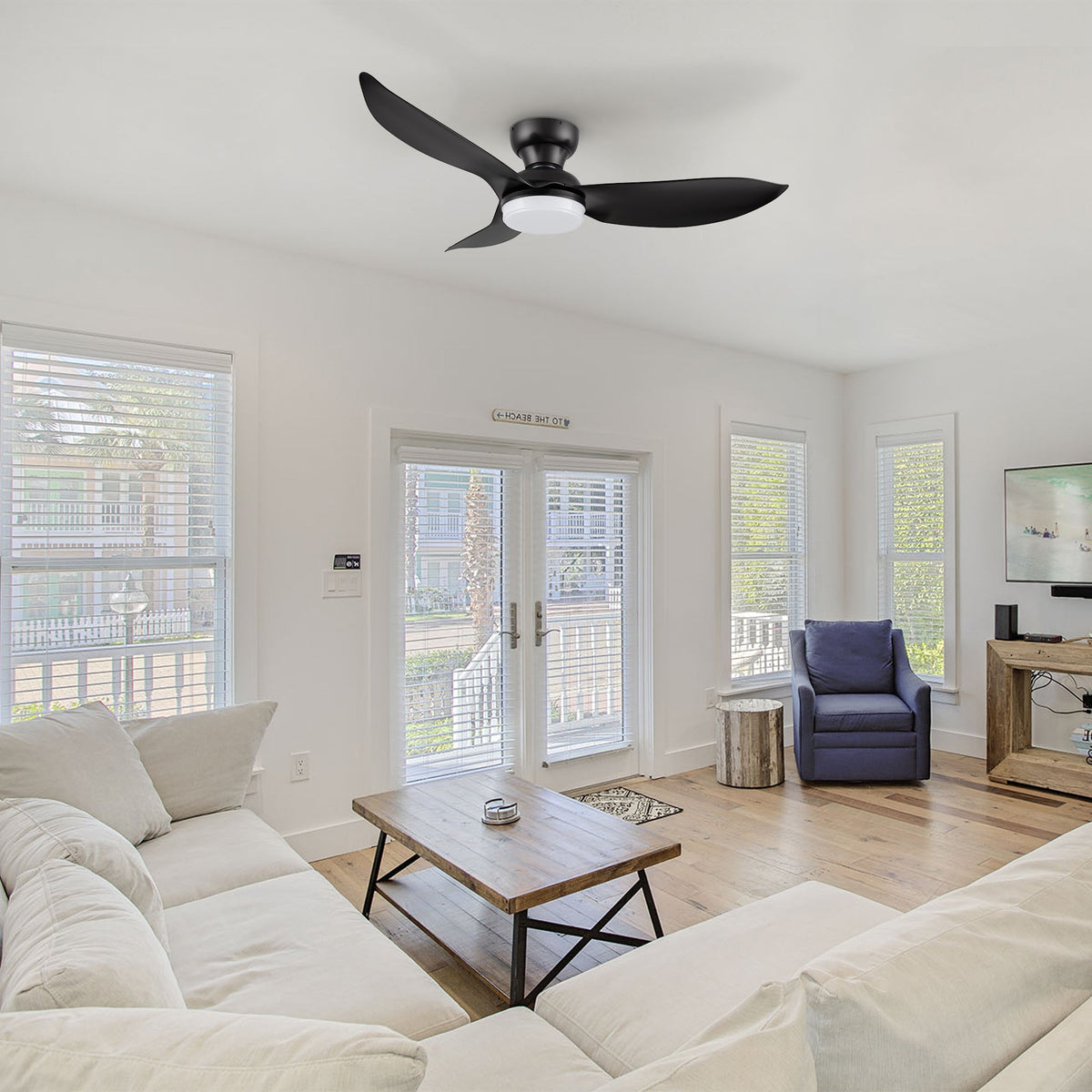 UPTON 45 inch 3-Blade Flush Mount Smart Ceiling Fan with LED Light & Remote
