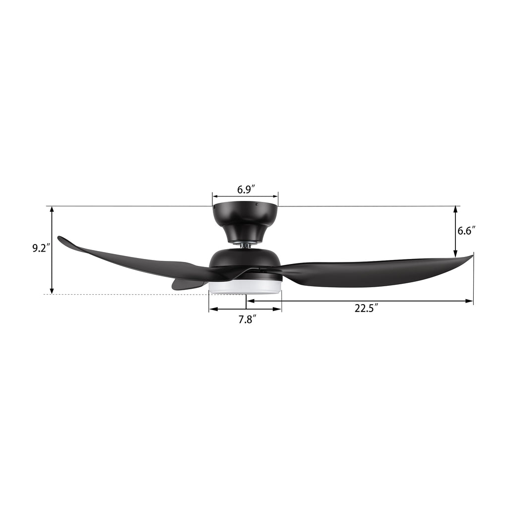 UPTON 45 inch 3-Blade Flush Mount Smart Ceiling Fan with LED Light & Remote