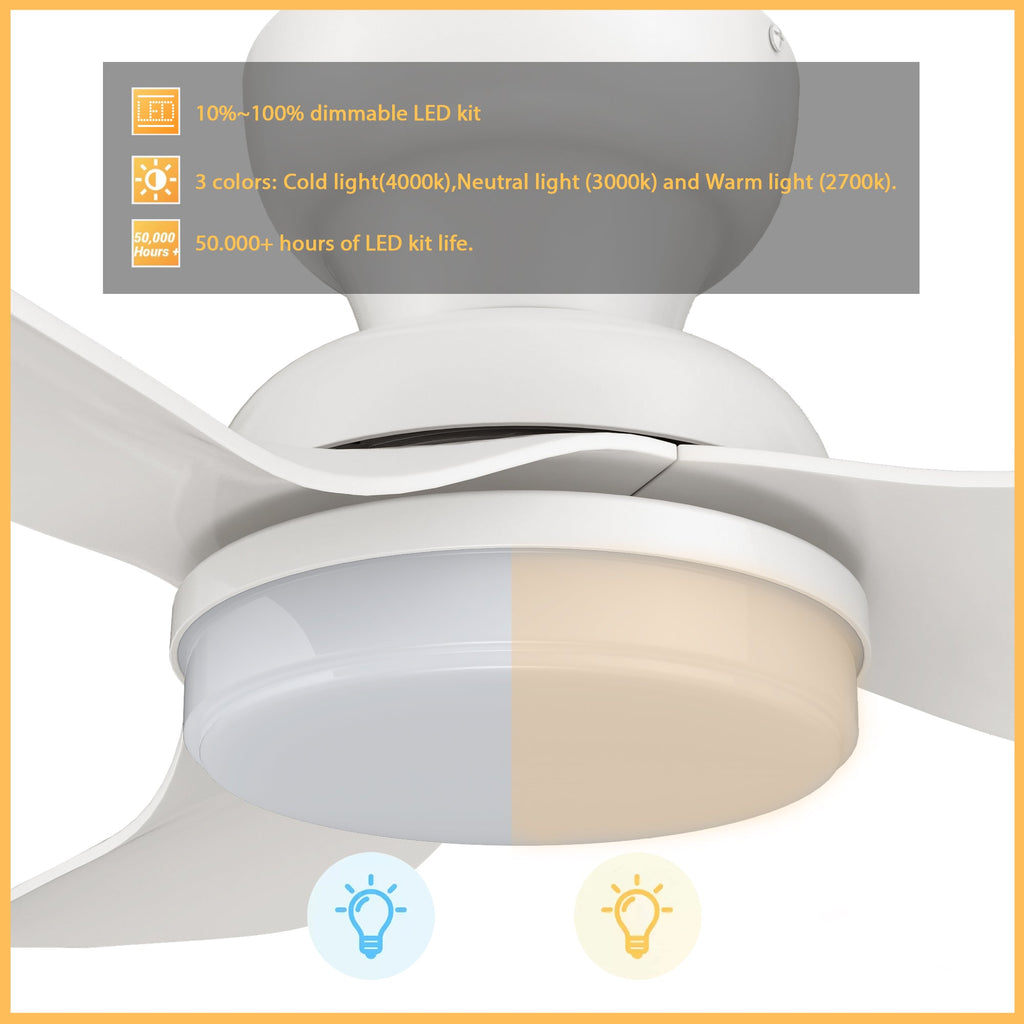 UPTON 45 inch 3-Blade Flush Mount Smart Ceiling Fan with LED Light & Remote