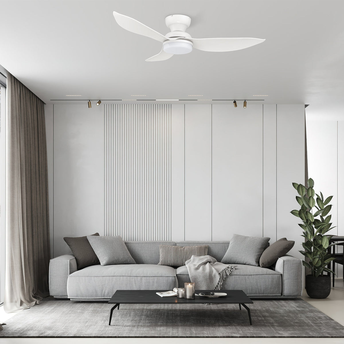 UPTON 45 inch 3-Blade Flush Mount Smart Ceiling Fan with LED Light & Remote