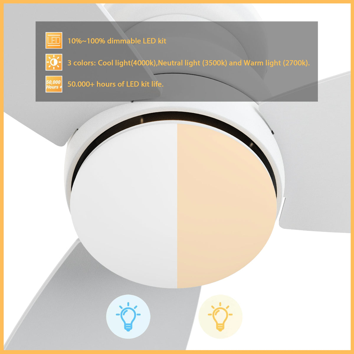 TRENTO 52 inch 3-Blade Flush Mount Smart Ceiling Fan with LED Light & Remote
