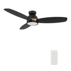 Carro FREMONT 48 inch 3-Blade Flush Mount Smart Ceiling Fan with LED Light Kit & Remote- Black/Black
