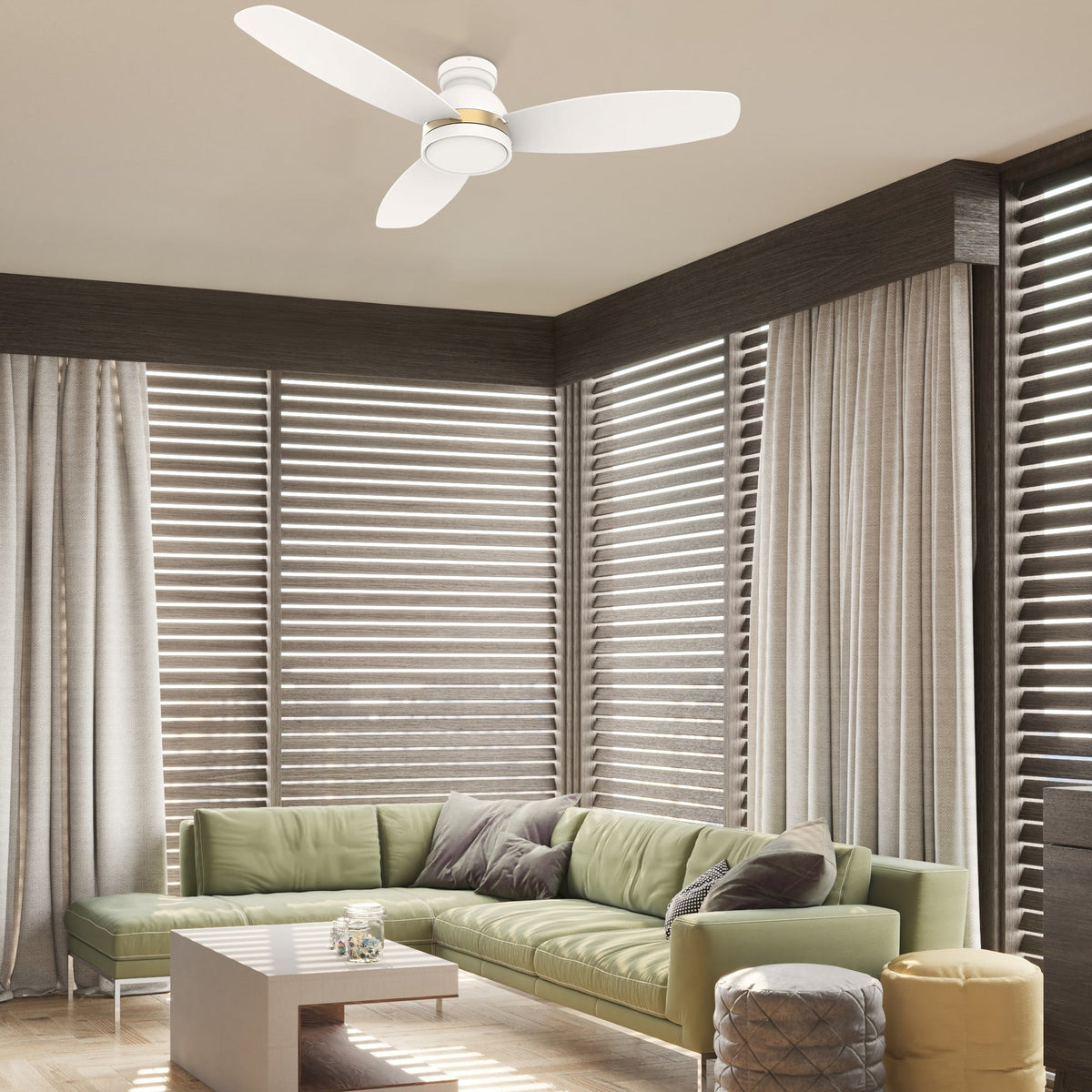 FREMONT 48 inch 3-Blade Flush Mount Smart Ceiling Fan with LED Light & Remote