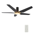 Carro WOODROW 48 inch 5-Blade Flush Mount Smart Ceiling Fan with LED Light Kit & Remote - Black/Black (Gold Detail)