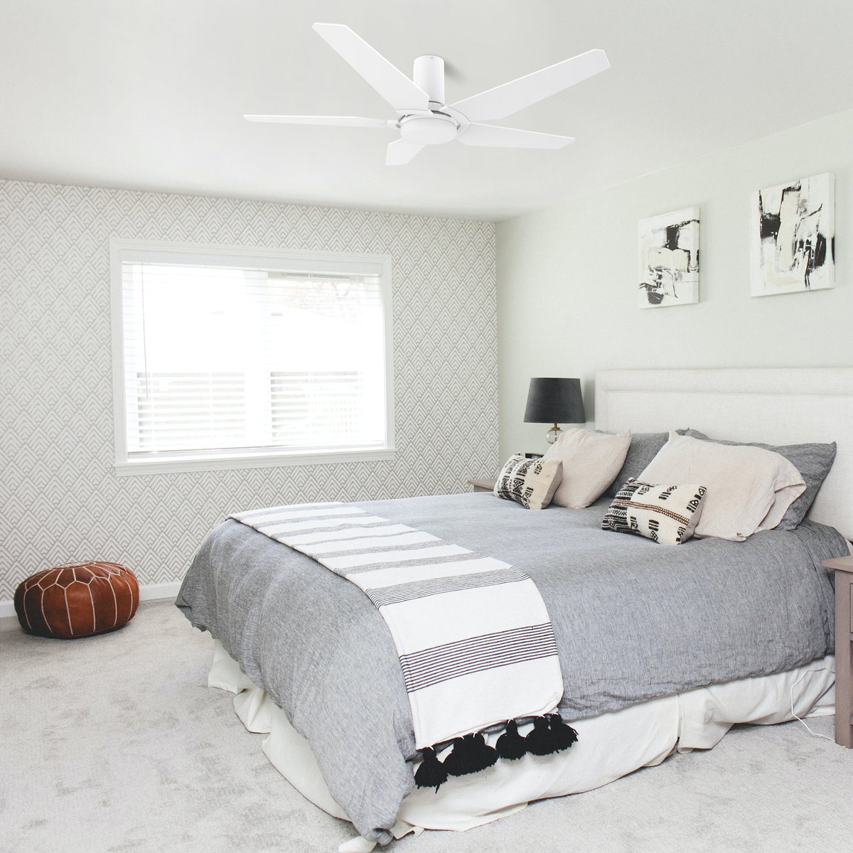 KAJ 48 inch 5-Blade Flush Mount Smart Ceiling Fan with LED Light & Remote