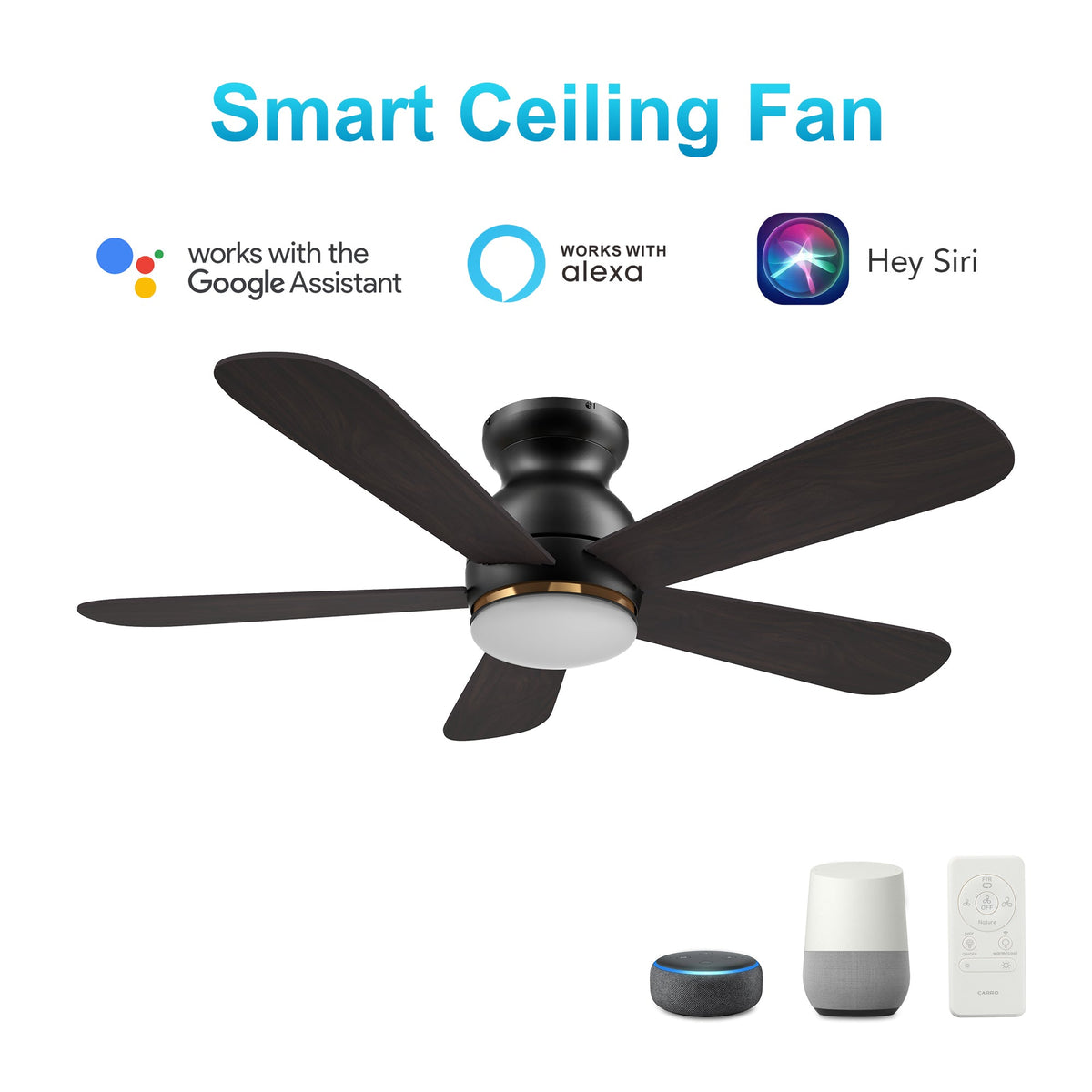 DUBOIS 48 inch 5-Blade Flush Mount Smart Ceiling Fan with LED Light & Remote