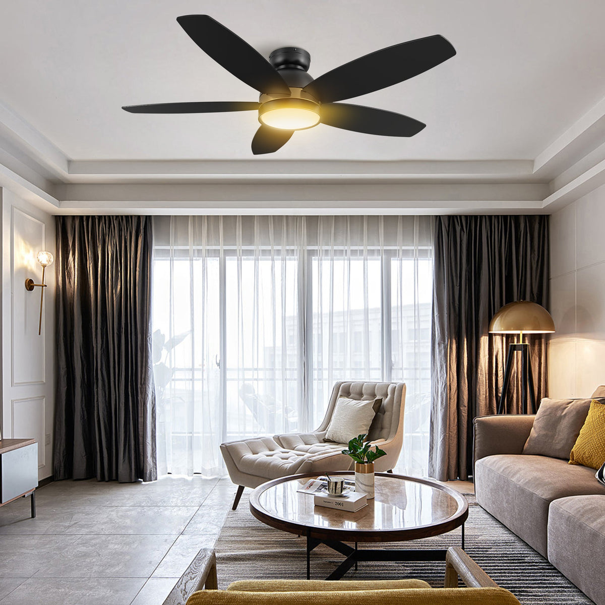 FREMONT 48 inch 5-Blade Flush Mount Smart Ceiling Fan with LED Light & Remote