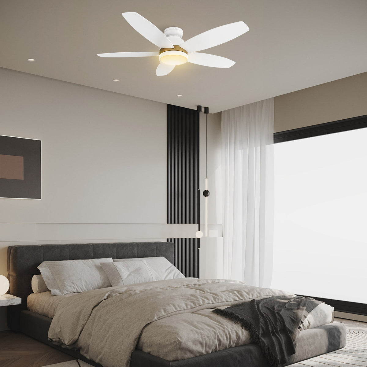 FREMONT 48 inch 5-Blade Flush Mount Smart Ceiling Fan with LED Light & Remote