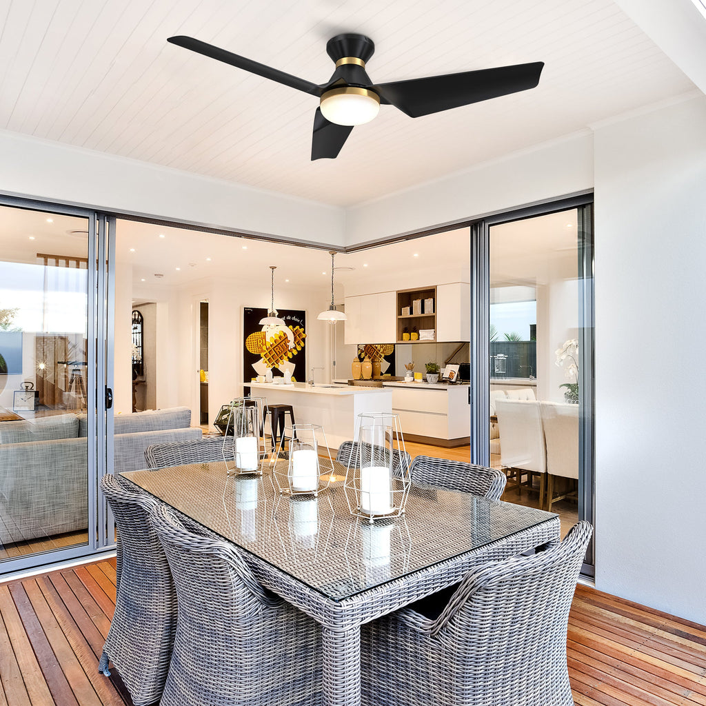 KREIS 52 inch Flush Mount 3-Blade Smart Ceiling Fan with LED Light & Remote