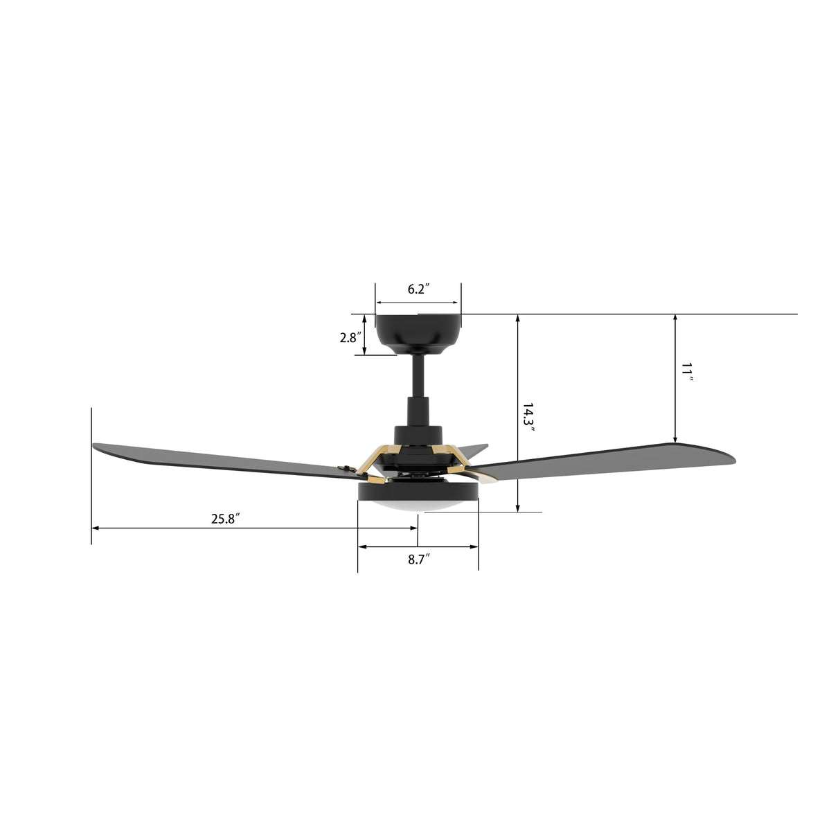 BRISA 52 inch 3-Blade Smart Ceiling Fan with LED Light & Remote