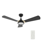 Carro Home BRISA 52 inch 3-Blade Smart Ceiling Fan with LED Light & Remote Control - Black/Black (Gold Details) Fan Blades