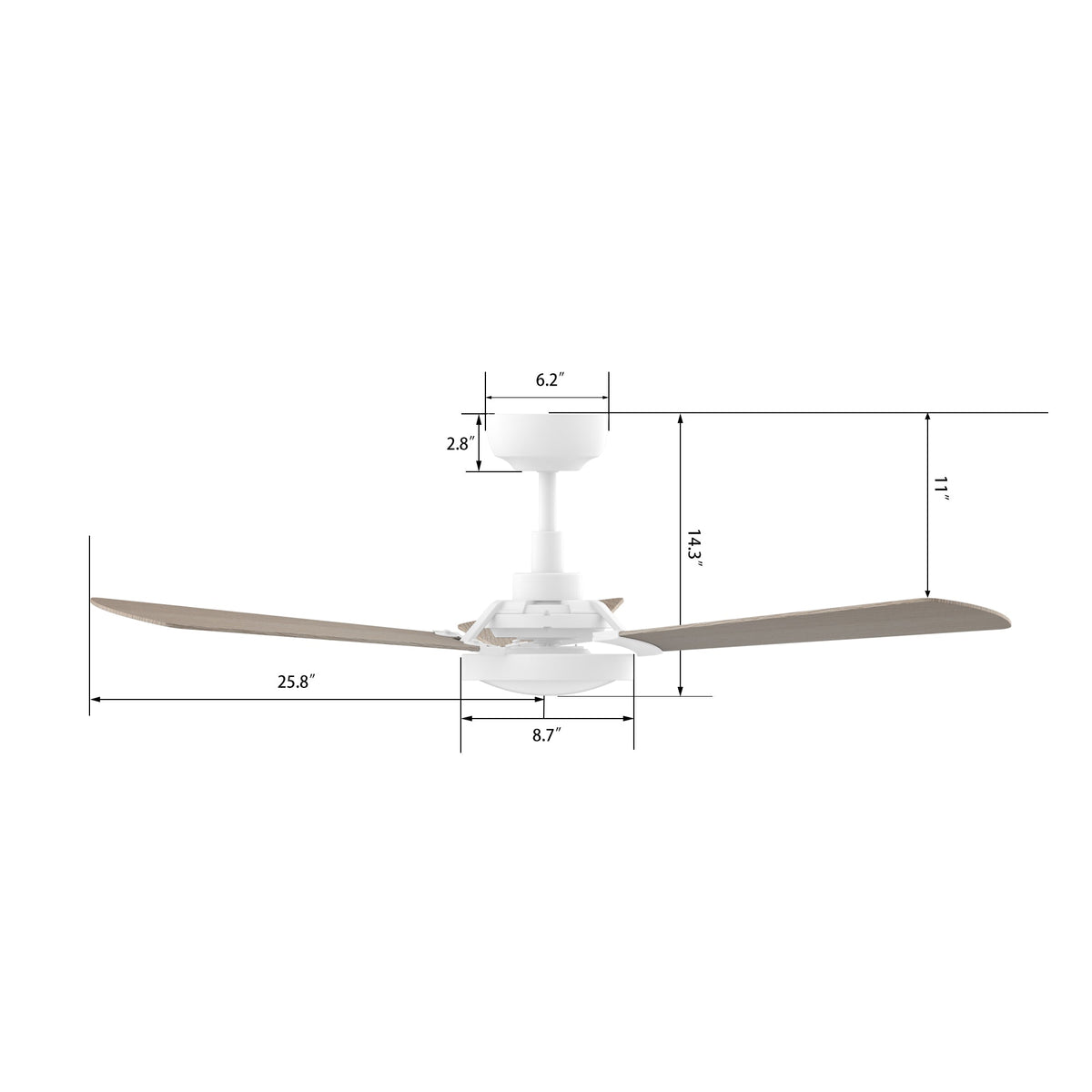 BRISA 52 inch 3-Blade Smart Ceiling Fan with LED Light & Remote