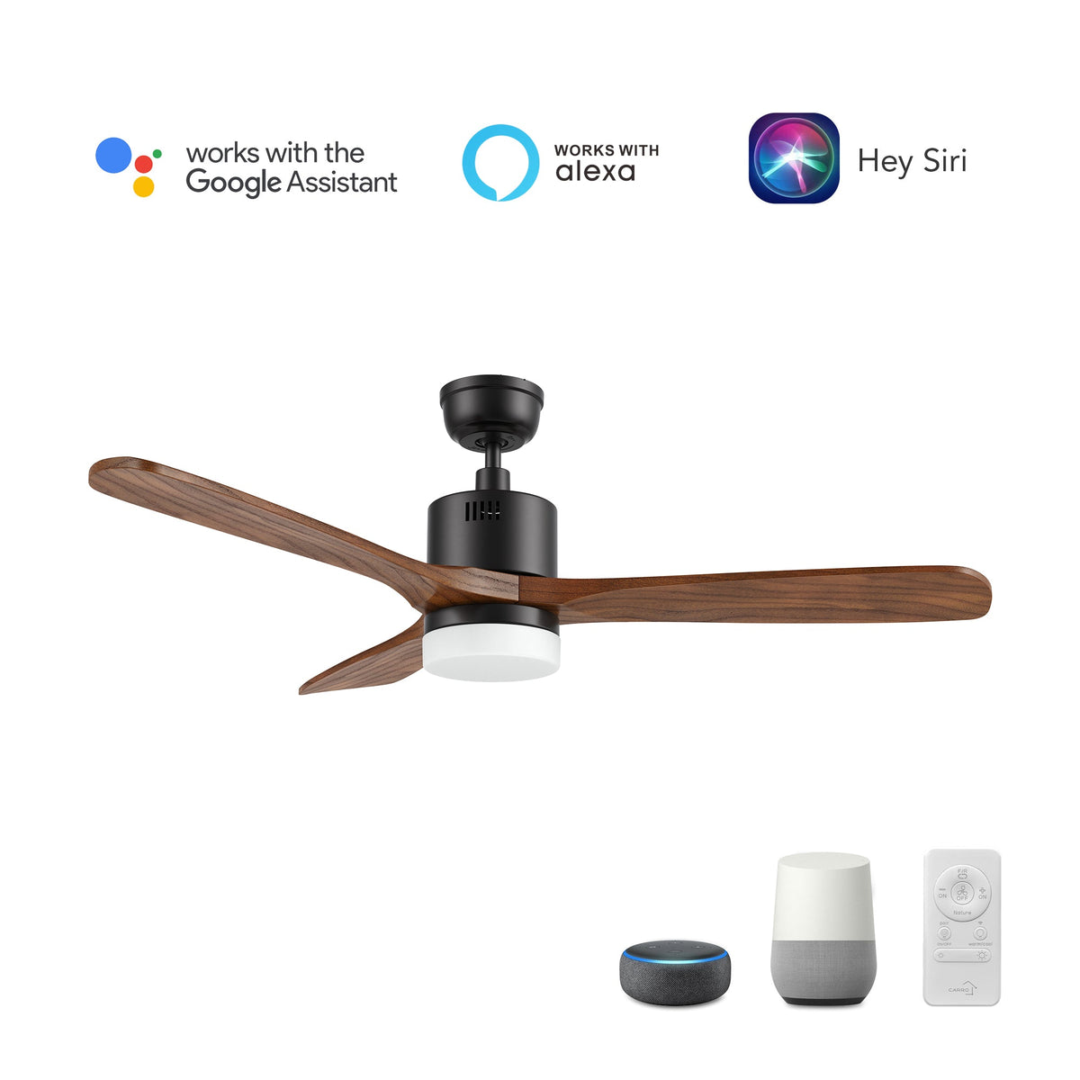 PALMER 52 inch 3-Blade Smart Ceiling Fan with LED Light & Remote