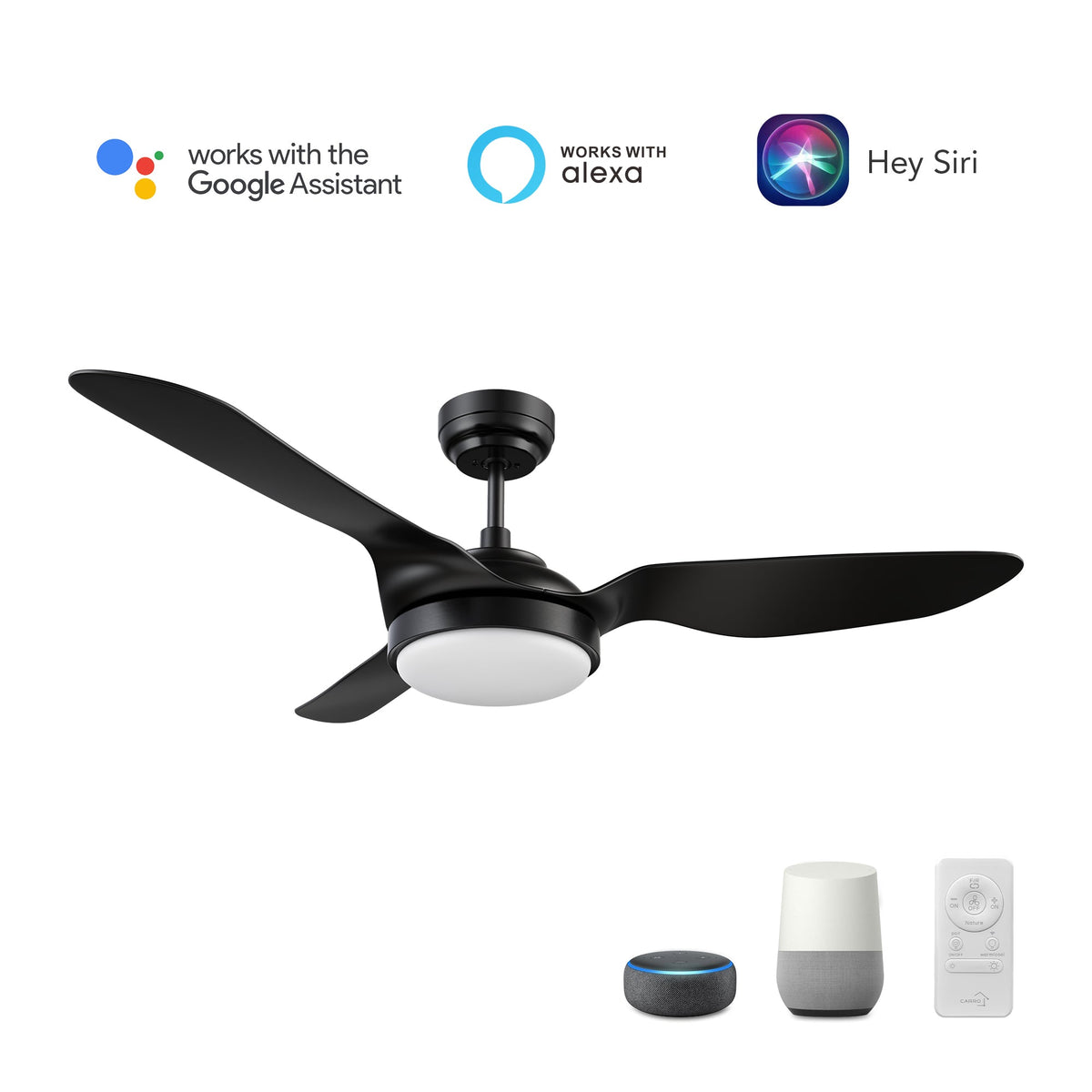 VENA 52 inch 3-Blade Smart Ceiling Fan with LED Light & Remote