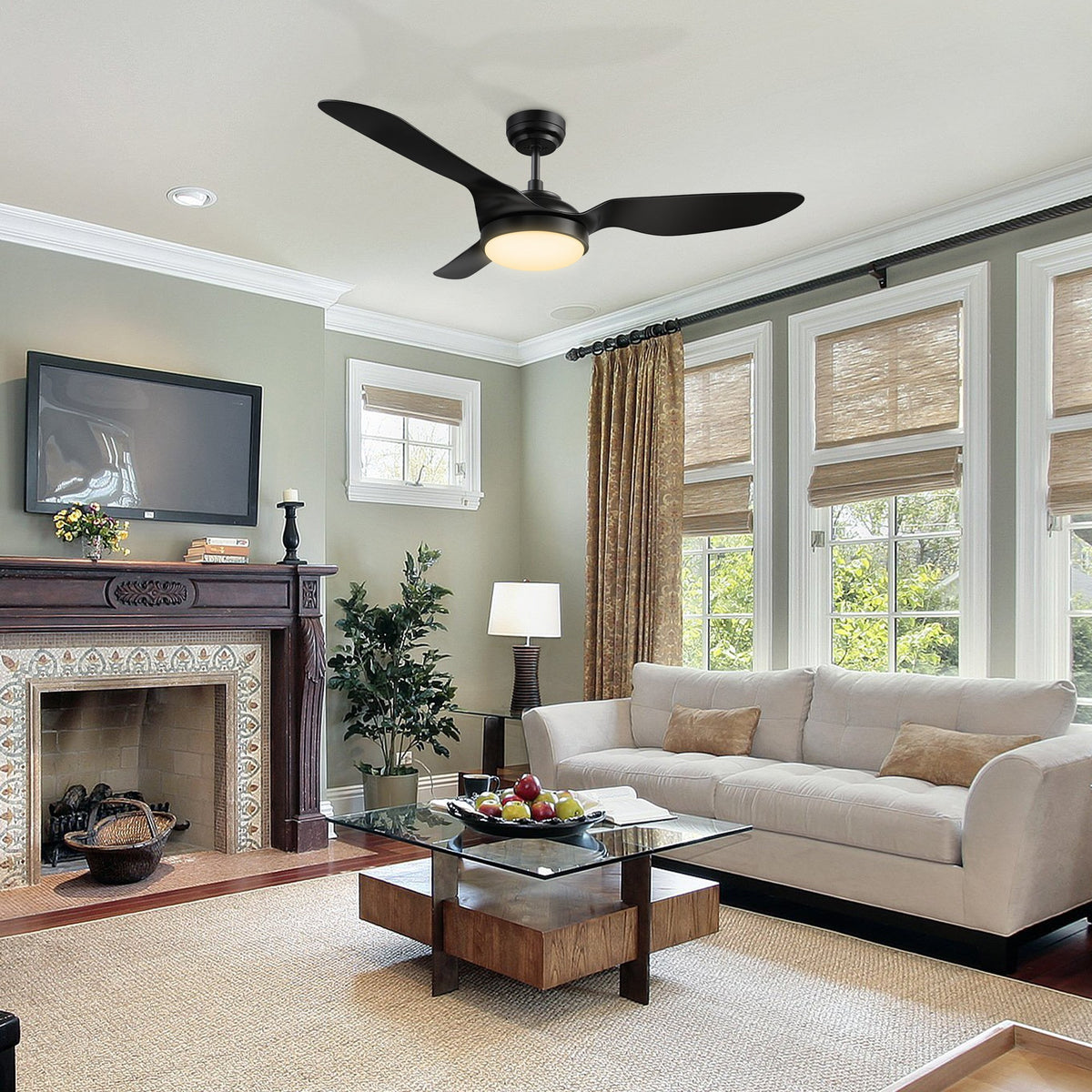 VENA 52 inch 3-Blade Smart Ceiling Fan with LED Light & Remote