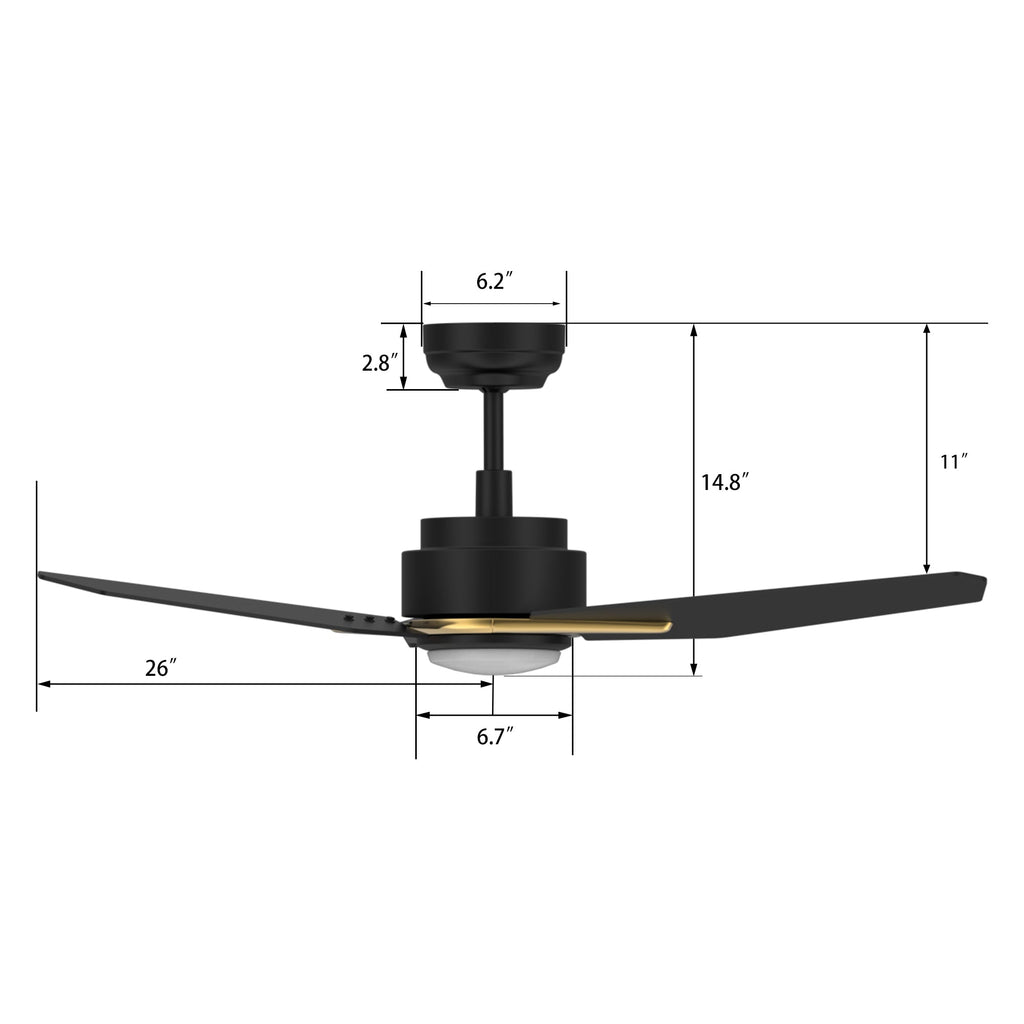CALEN 52 inch 3-Blade Smart Ceiling Fan with LED Light & Remote
