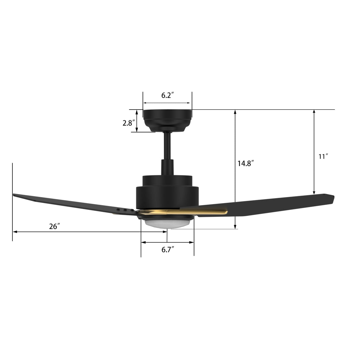 CALEN 52 inch 3-Blade Smart Ceiling Fan with LED Light & Remote