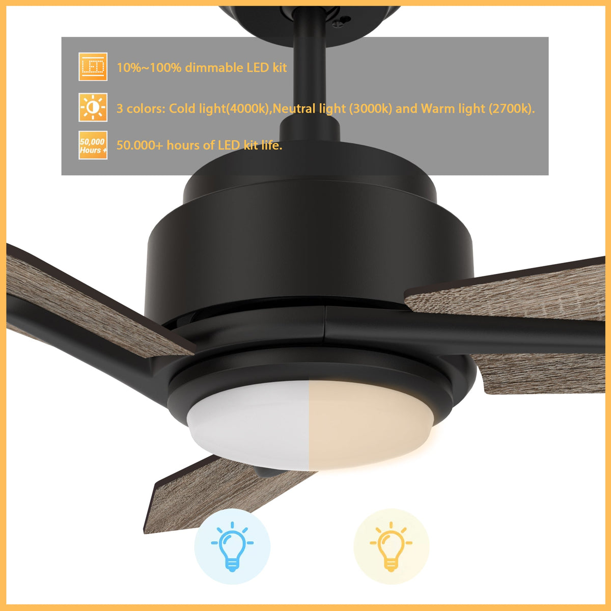 CALEN 52 inch 3-Blade Smart Ceiling Fan with LED Light & Remote