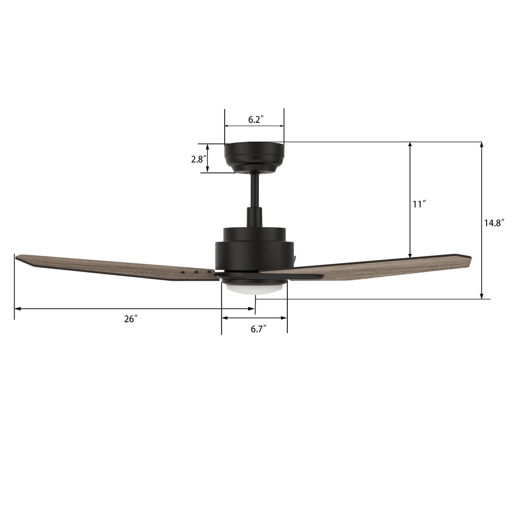 CALEN 52 inch 3-Blade Smart Ceiling Fan with LED Light & Remote