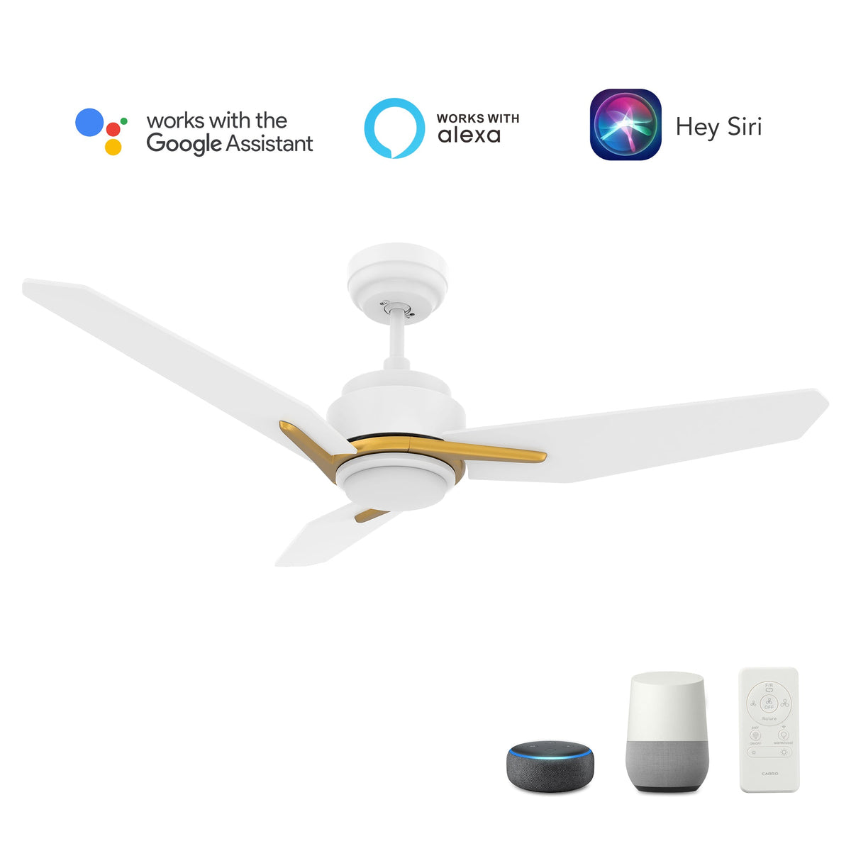 CALEN 52 inch 3-Blade Smart Ceiling Fan with LED Light & Remote