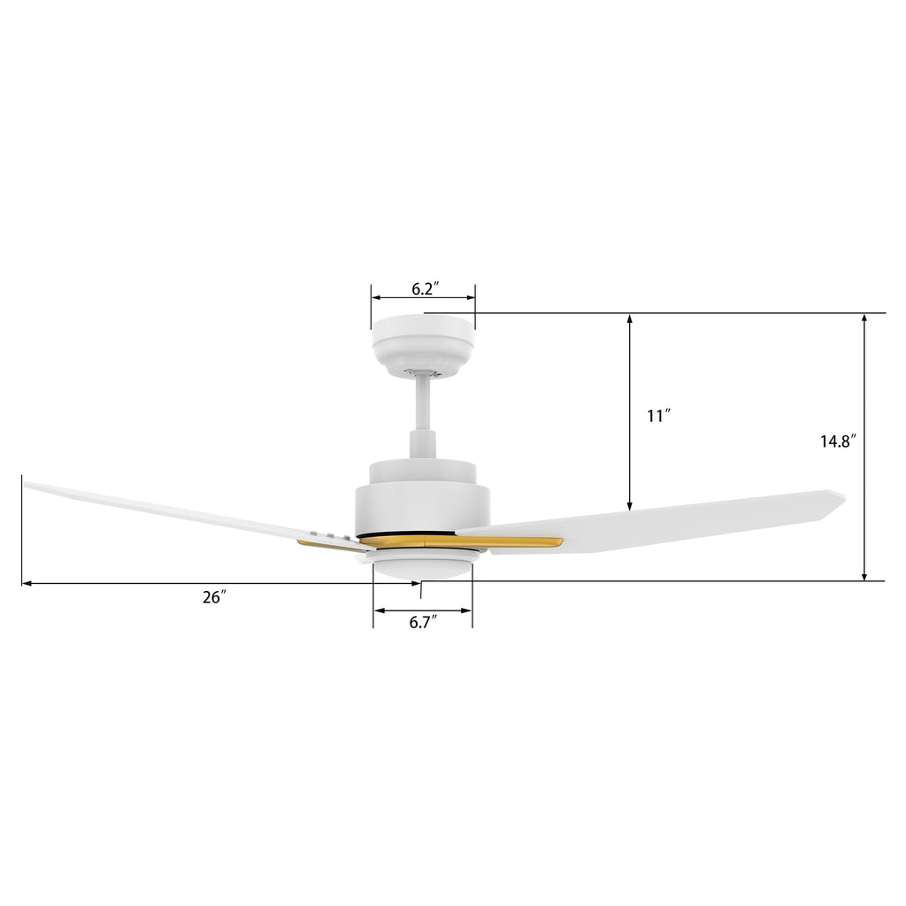 CALEN 52 inch 3-Blade Smart Ceiling Fan with LED Light & Remote