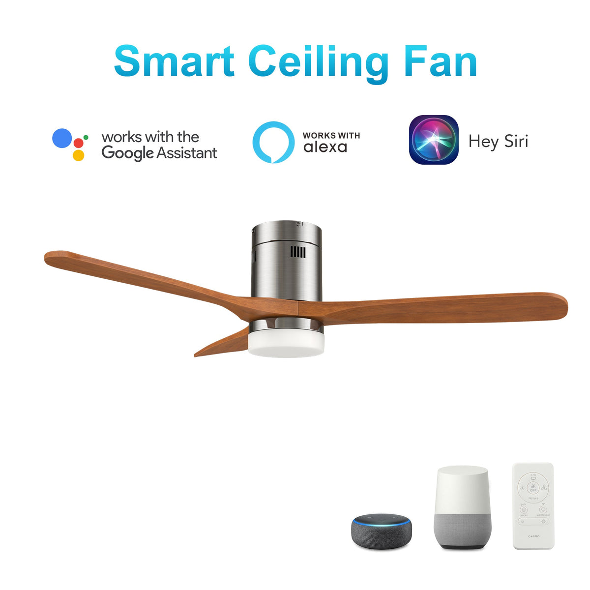 LABELLE 52 inch 3-Blade Flush Mount Smart Ceiling Fan with LED Light & Remote
