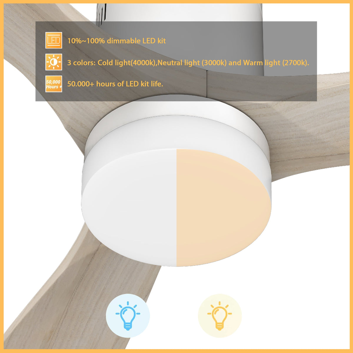 LABELLE 52 inch 3-Blade Flush Mount Smart Ceiling Fan with LED Light & Remote