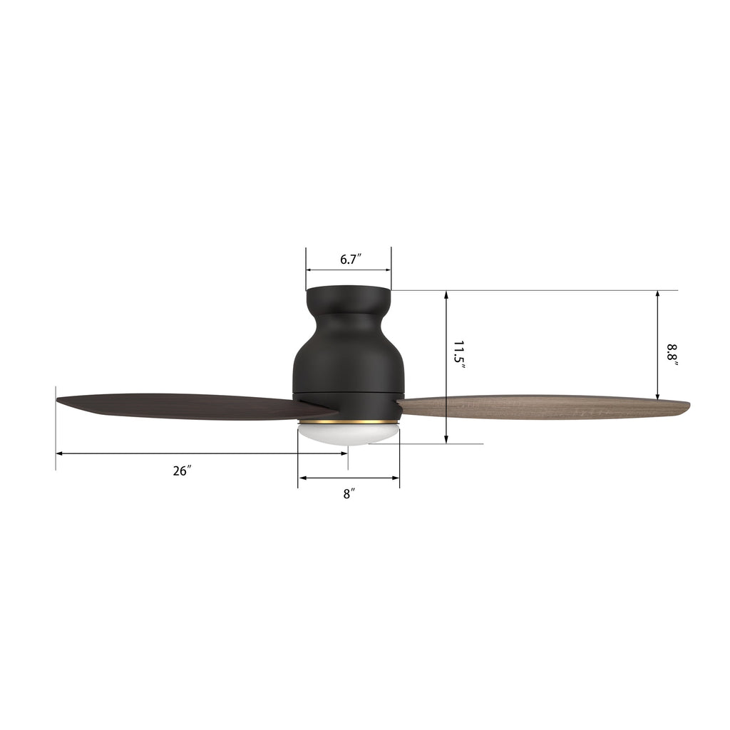 TRENTO 52 inch 3-Blade Flush Mount Smart Ceiling Fan with LED Light & Remote