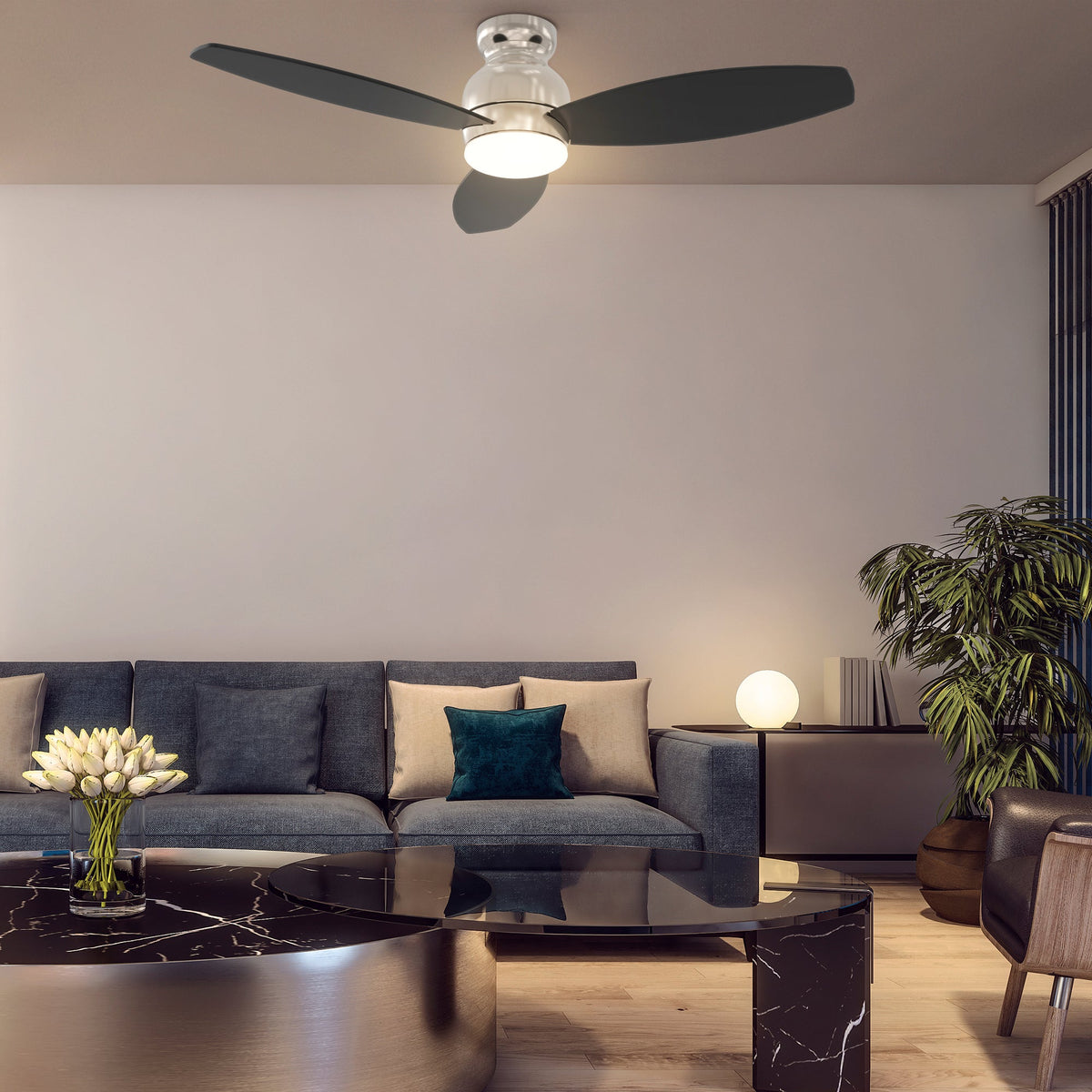 TRENTO 52 inch 3-Blade Flush Mount Smart Ceiling Fan with LED Light & Remote
