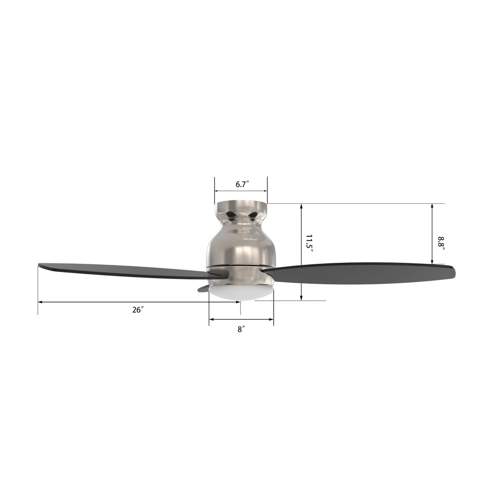 TRENTO 52 inch 3-Blade Flush Mount Smart Ceiling Fan with LED Light & Remote