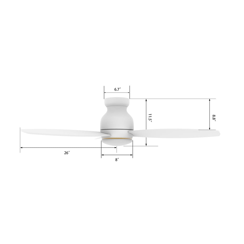 TRENTO 52 inch 3-Blade Flush Mount Smart Ceiling Fan with LED Light & Remote