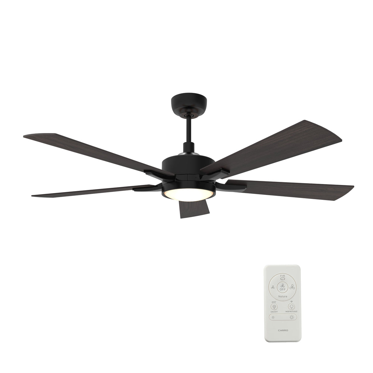 Carro Home APPLETON 52 inch 5-Blade Smart Ceiling Fan with LED Light Kit & Remote Control- Black/Wood Finish (Reversible Blades)