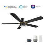 TARRASA 52 inch 5-Blade Flush Mount Smart Ceiling Fan with LED Light & Remote