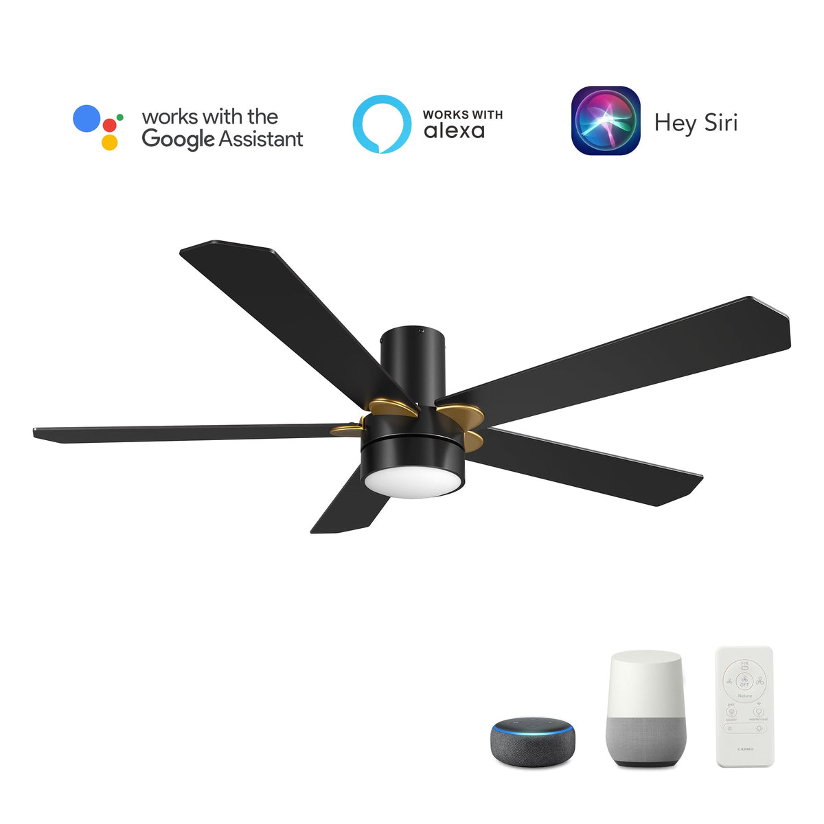 TARRASA 52 inch 5-Blade Flush Mount Smart Ceiling Fan with LED Light & Remote