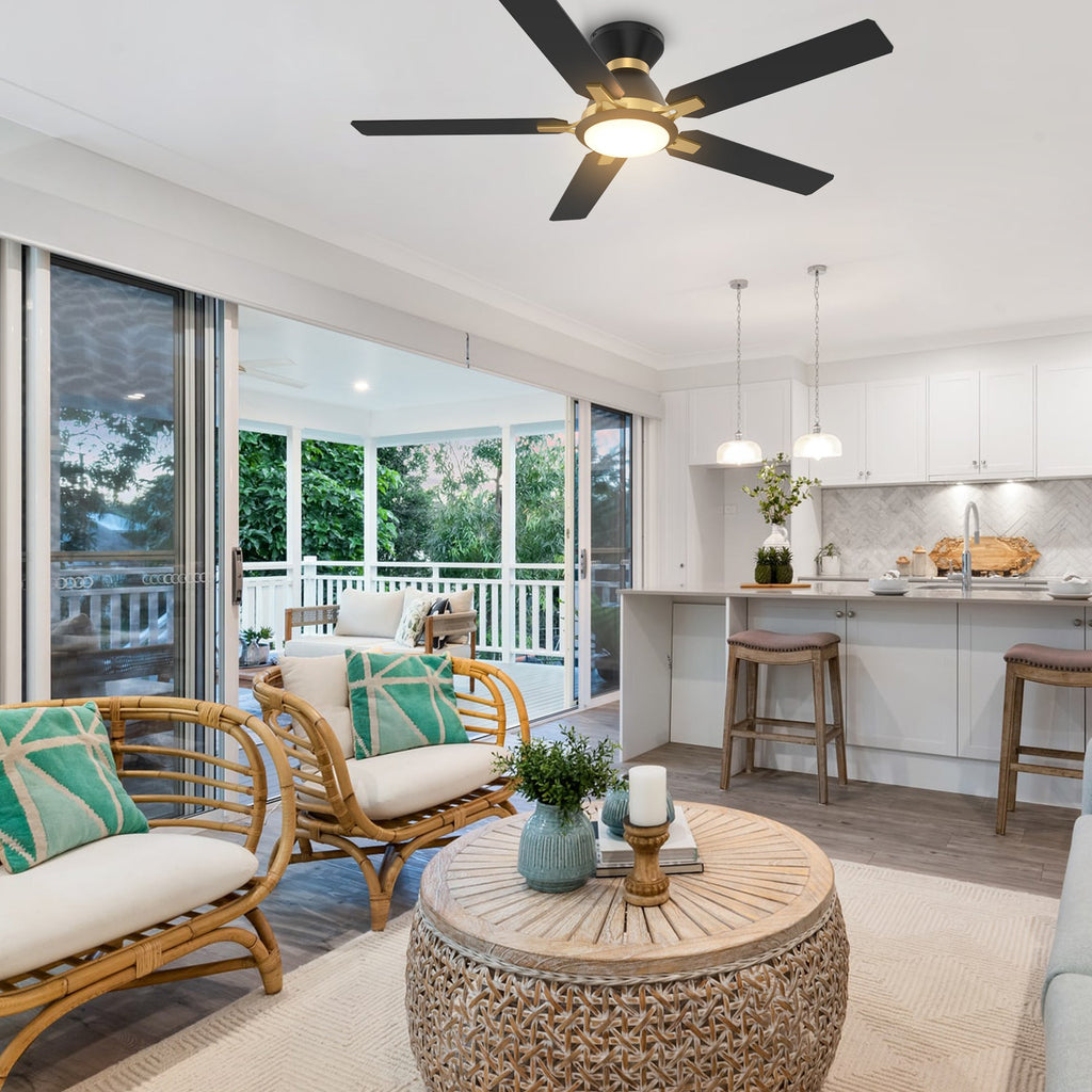 ESPEAR 52 inch Flush Mount 5-Blade Smart Ceiling Fan with LED Light & Remote