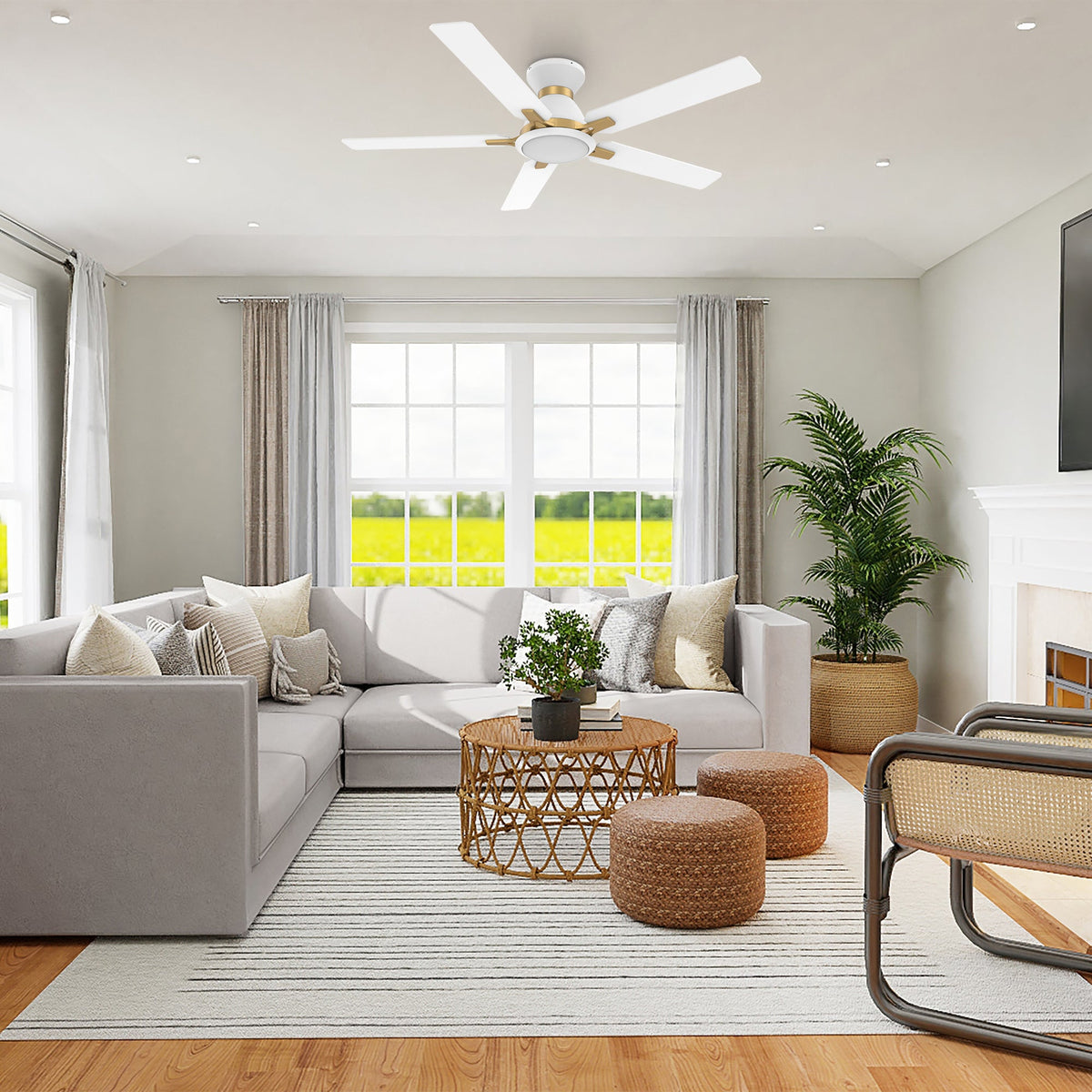 ESPEAR 52 inch Flush Mount 5-Blade Smart Ceiling Fan with LED Light & Remote