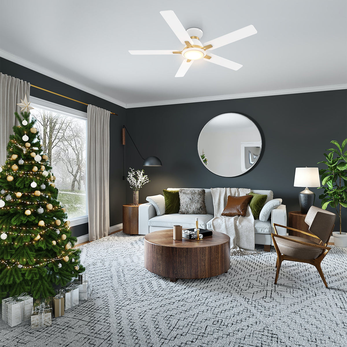 ESPEAR 52 inch Flush Mount 5-Blade Smart Ceiling Fan with LED Light & Remote