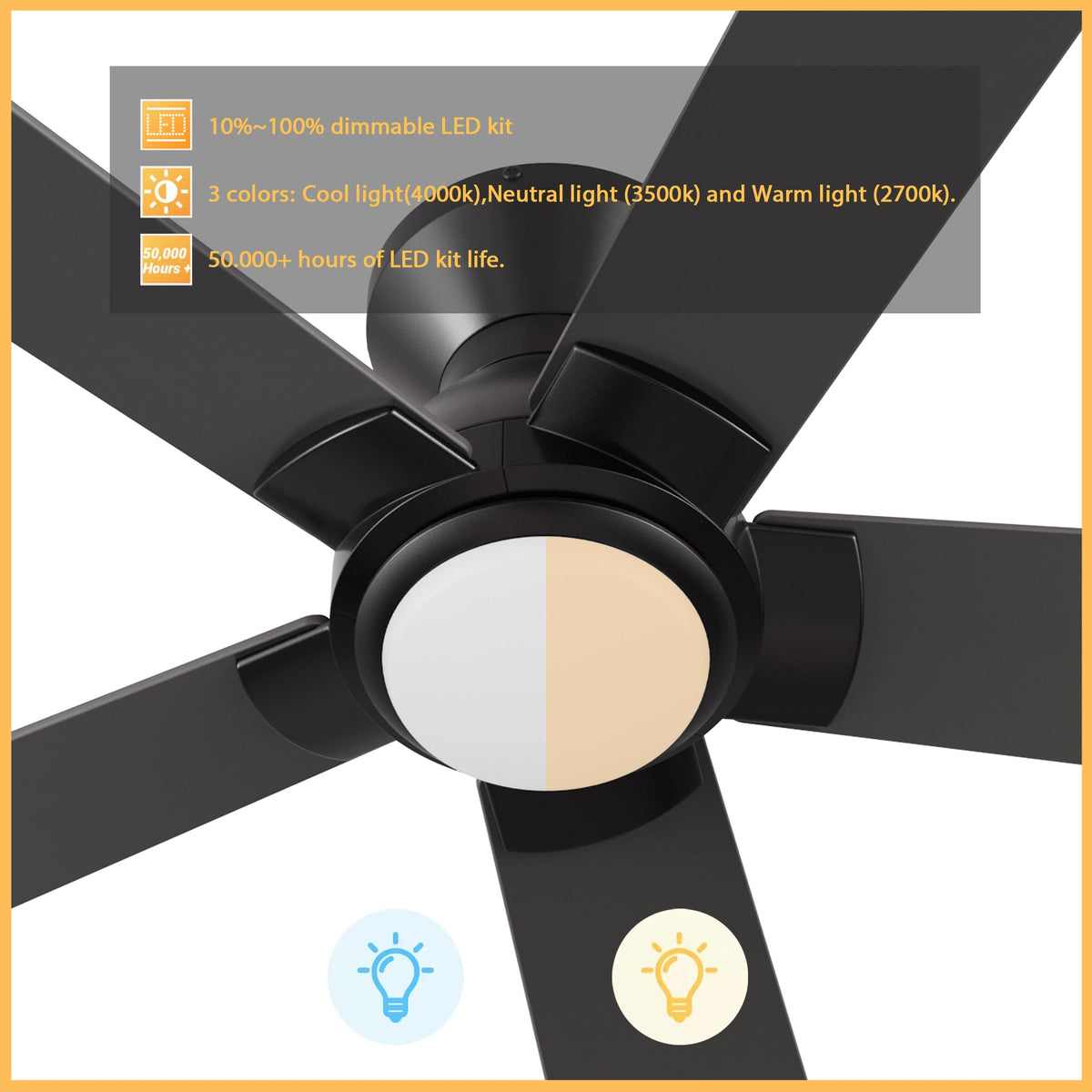 ASCENDER 52 inch 5-Blade Flush Mount Smart Ceiling Fan with LED Light & Remote