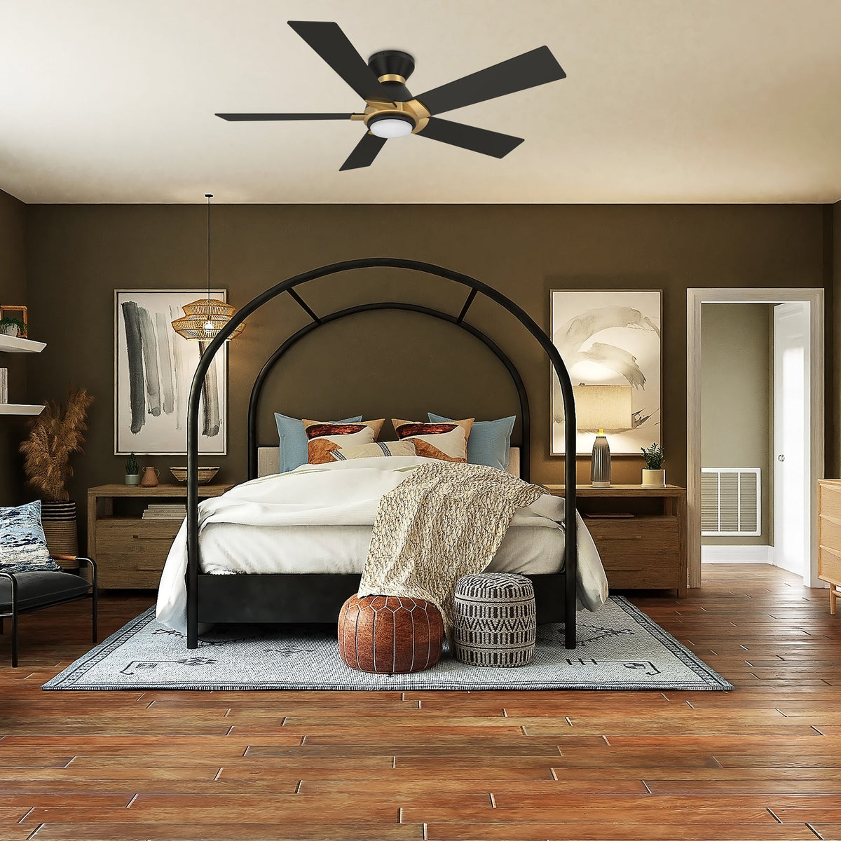 ASCENDER 52 inch 5-Blade Flush Mount Smart Ceiling Fan with LED Light & Remote