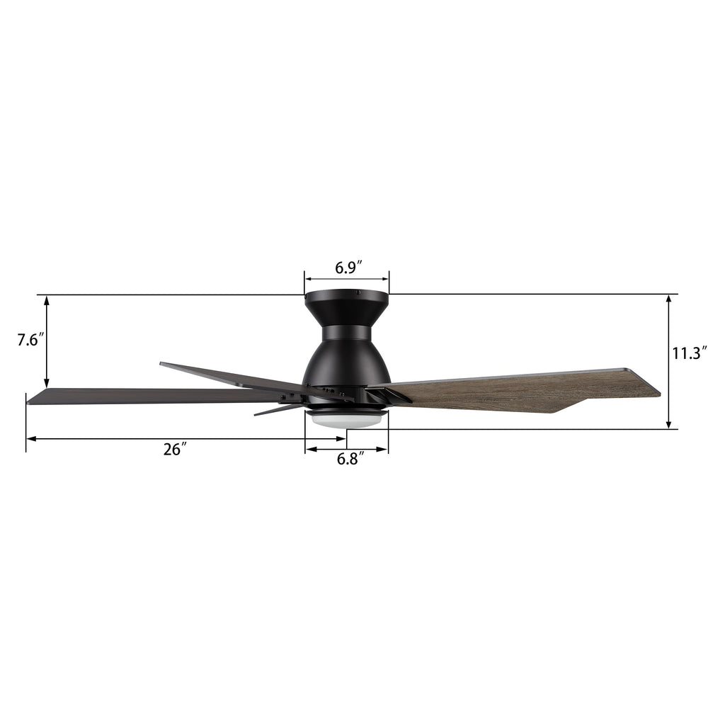ASCENDER 52 inch 5-Blade Flush Mount Smart Ceiling Fan with LED Light & Remote