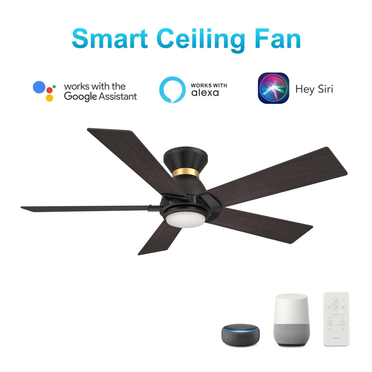 ASCENDER 52 inch 5-Blade Flush Mount Smart Ceiling Fan with LED Light & Remote